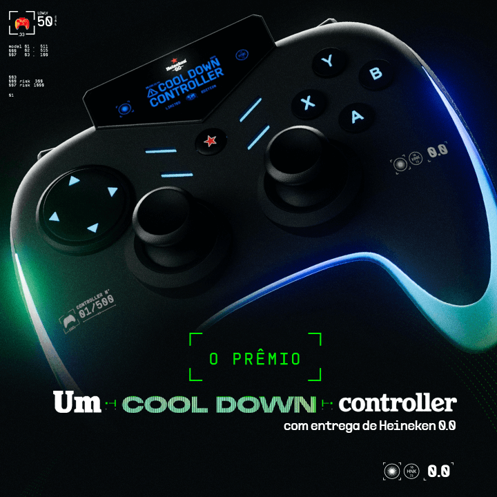 Um cool down controller com voucher de R$500,00 para receber Heineken 0.0 na sua cada e de todo seu squad.